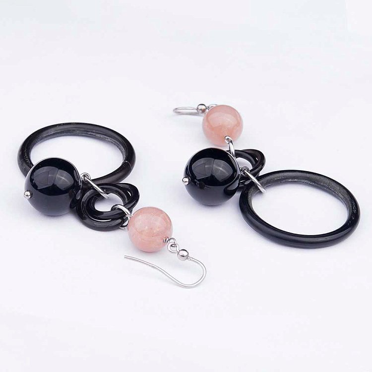 Сережки з місячним каменем і агатом 222с23 - 1 Сережки з місячним каменем і агатом 222с23 від ювелірного магазину Онікс - 1