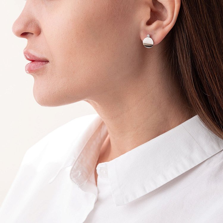 Золотые серьги - пусеты "Софи" с бриллиантами 102-10067 от ювелирного магазина Оникс - 4