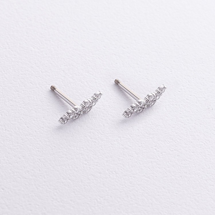 Серьги - пусеты "Carla" с фианитами (белое золото) с09129 от ювелирного магазина Оникс - 4