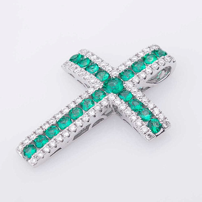 Золотий хрестик з діамантами і смарагдами п392