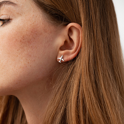 Cерьги - пусеты "Самолет" (белое золото) с09197 №2