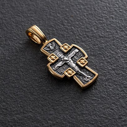 Серебряный крестик с позолотой "Распятие Господне. Ангел Хранитель" 131459 №2