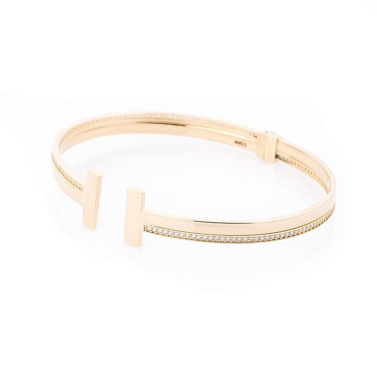 Золотой браслет "Т" (фианиты) б02751 от ювелирного магазина Оникс