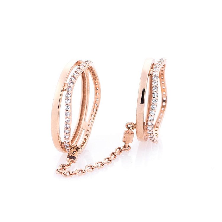 Золота каблучка з фіанітами к04123 від ювелірного магазину Онікс - 1