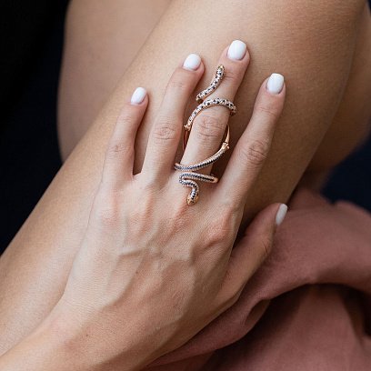 Золота каблучка на фалангу "Змія" з фіанітами к05249 №2