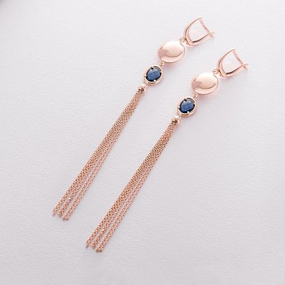 Висячие серьги из красного золота с фианитом с06383