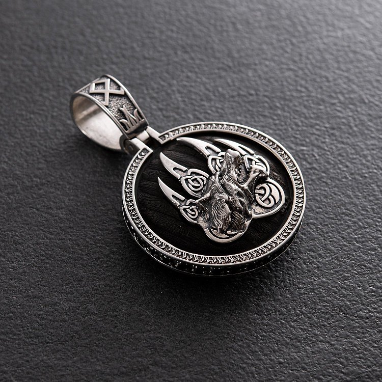 Серебряный кулон "Волк" с эбеновым деревом 946 от ювелирного магазина Оникс - 1