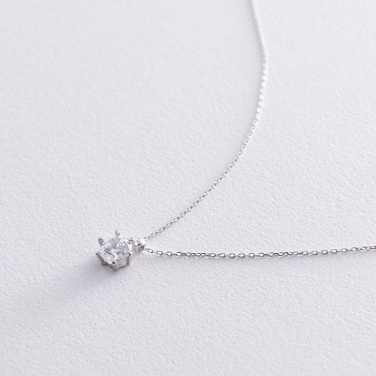 Серебряное колье с фианитом 181019 от ювелирного магазина Оникс - 2