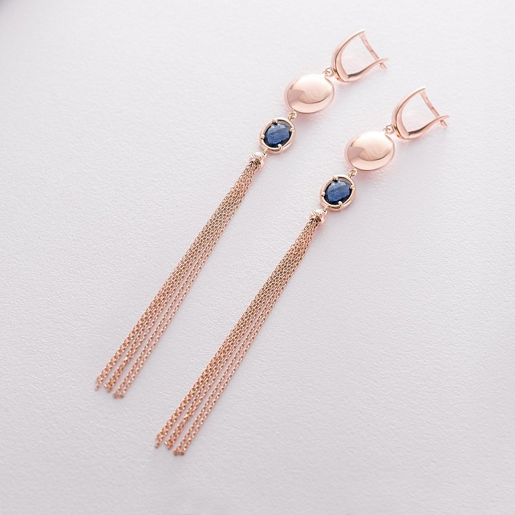 Висячие серьги из красного золота с фианитом с06383 от ювелирного магазина Оникс