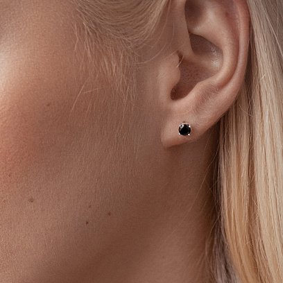 Срібні сережки - пусети з чорними фіанітами 123181 №4