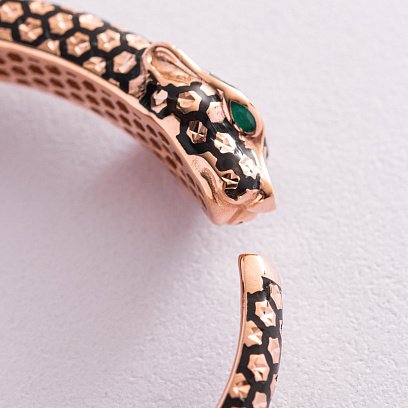 Жесткий золотой браслет "Пантера" (эмаль, фианиты) б04962 №4