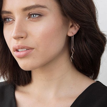 Серьги - протяжки "Завиток" из красного золота с06402 №2