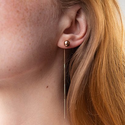 Золотые серьги - протяжки "Шарики" с07955