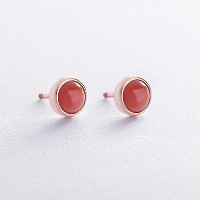 Сережки - пусети з коралом (червоне золото) с08678