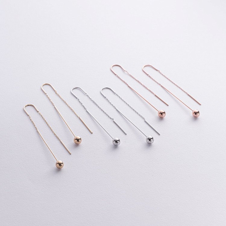 Серьги "Шарики" в белом золоте на цепочке с08823 от ювелирного магазина Оникс - 2