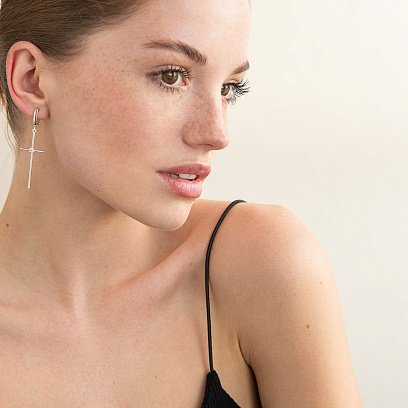 Серебряные серьги "Кресты" с фианитами 123016 №3