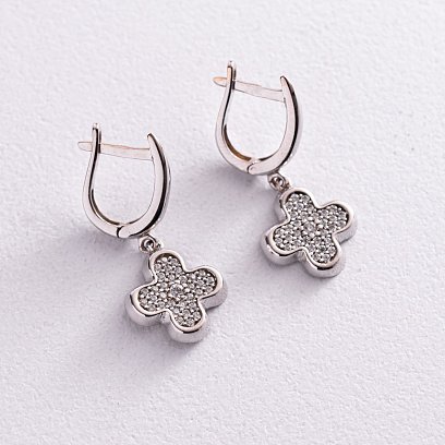 Золотые серьги "Клевер" (фианиты) с04530