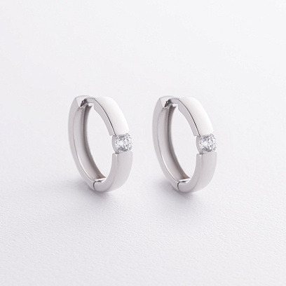 Серьги - кольца с фианитами (белое золото) с09430