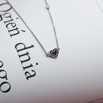 Срібне кольє "Сердечко" (емаль, фіаніти) 18647 №8