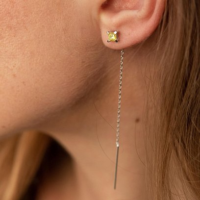 Сережки - протяжки у білому золоті (блакитні та жовті фіаніти) с08122 №4