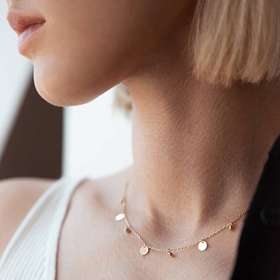 Кольє "Монетки" у жовтому золоті (фіаніти) кол02233 №4