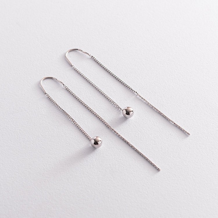 Срібні сережки - протяжки "Кульки" 123170 від ювелірного магазину Онікс - 1
