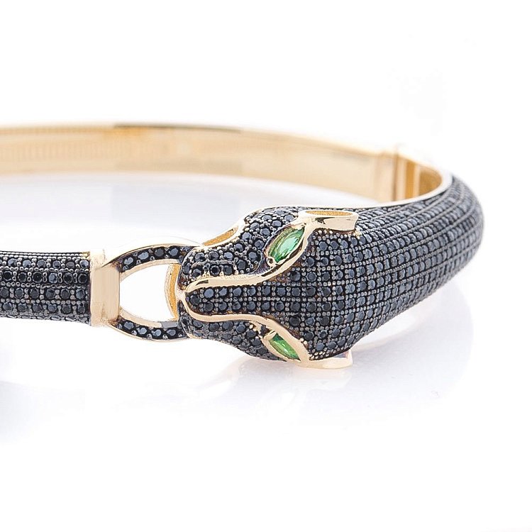 Золотой браслет "Пантера" с фианитами б03929 от ювелирного магазина Оникс - 1