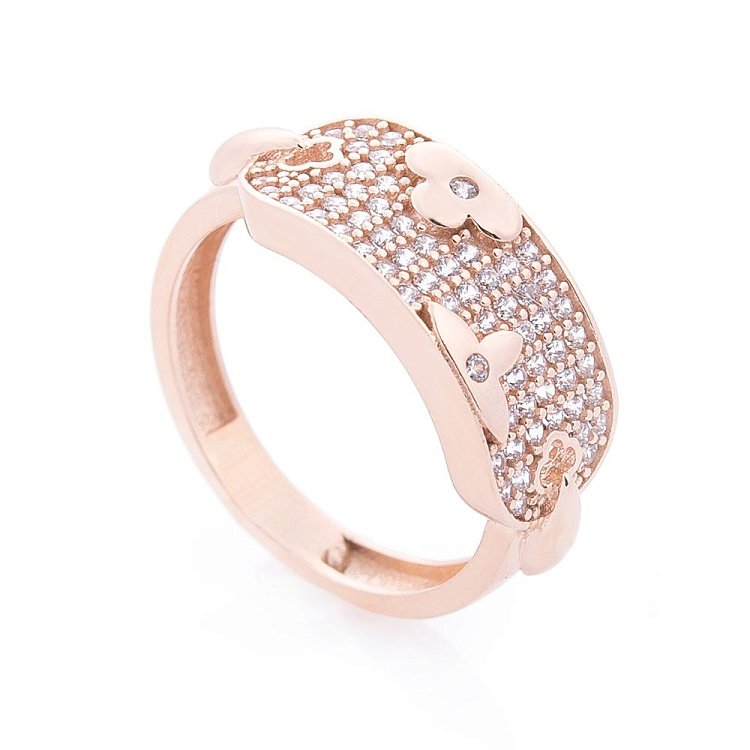 Золотое кольцо с клевером (фианит) к06253 от ювелирного магазина Оникс