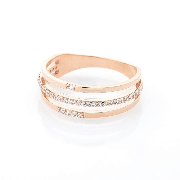 Золота каблучка з фіанітами к05526 - 1 Золота каблучка з фіанітами к05526 від ювелірного магазину Онікс - 1