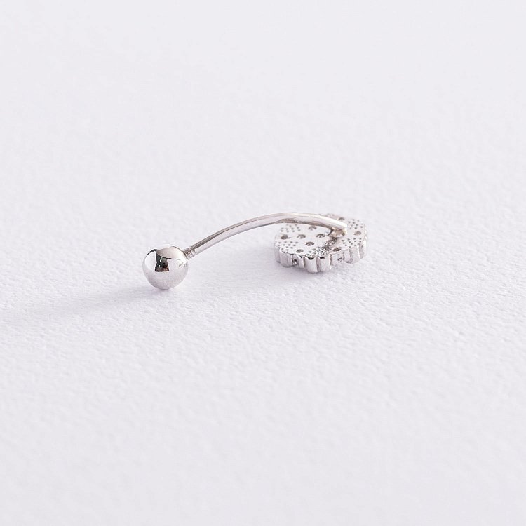 Золотой пирсинг в пупок "Сердечки" с фианитами пир00246 от ювелирного магазина Оникс - 1