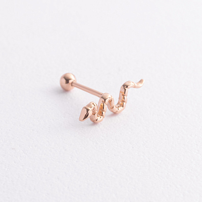 Одиночная золотая серьга "Змея" в хрящ ушка з40075к №2