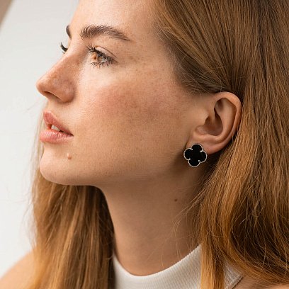 Срібні сережки "Конюшина" (онікс) 123422 №3