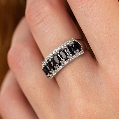 Срібна каблучка з синт. сапфірами та фіанітами 1823/1р-NSPH №2