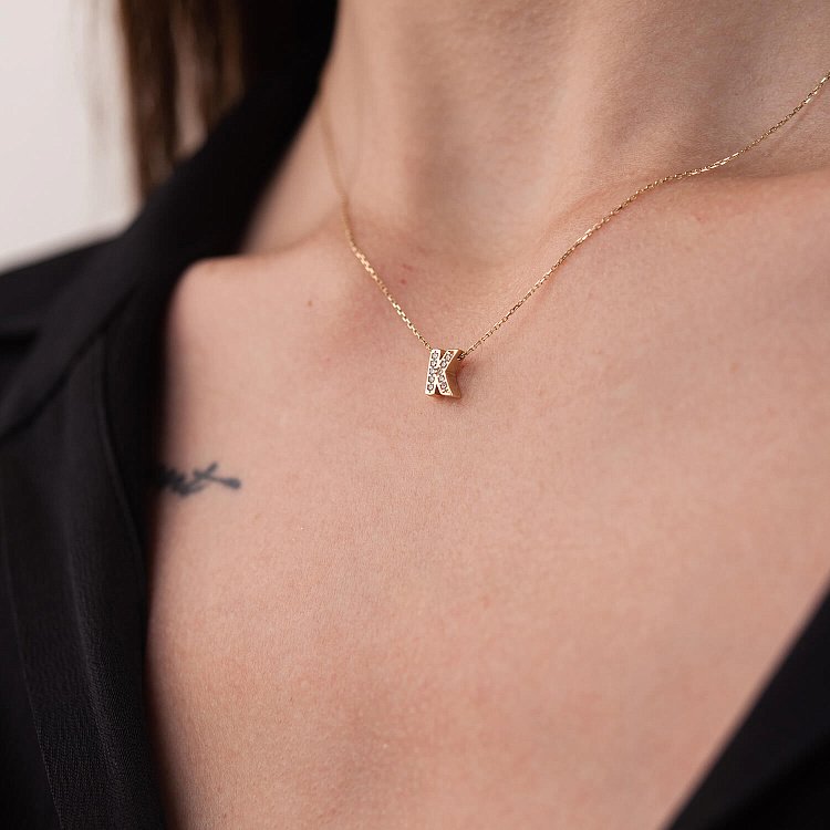 Кольє з буквою "Р" в жовтому золоті (фіаніти) кол01165Р від ювелірного магазину Онікс - 15