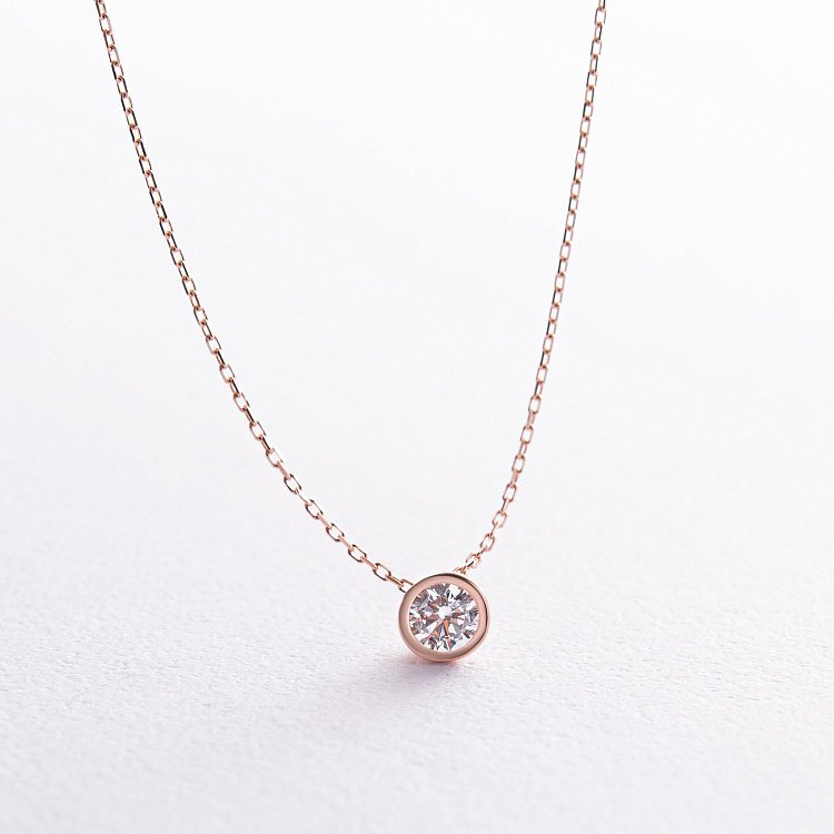 Кольє з одним фіанітом (червоне золото) кол02276 від ювелірного магазину Онікс - 4