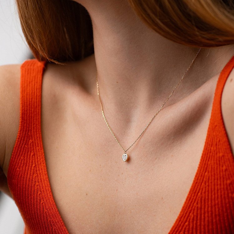 Колье "Сердечко" с перламутром (желтое золото) кол02554 от ювелирного магазина Оникс - 1