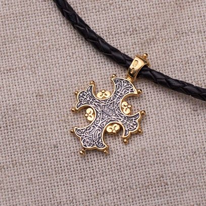 Срібний хрест з позолотою "Процвете Древо Хреста" 131681 №8