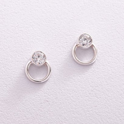 Серебряные серьги - пусеты "Эйприл" с фианитами 123278 №3