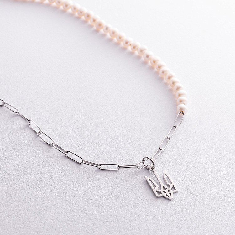 Серебряное колье "Герб Украины - Тризуб" с жемчугом 1098 от ювелирного магазина Оникс - 2