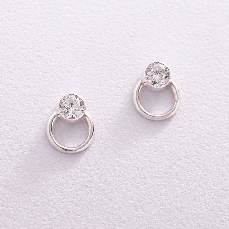 Серебряные серьги - пусеты "Эйприл" с фианитами 123278 от ювелирного магазина Оникс - 2