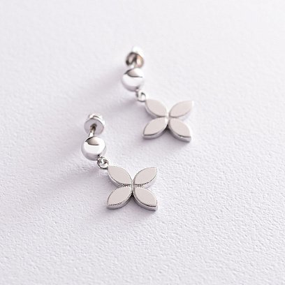 Сережки - пусети "Конюшина" в білому золоті с07070 №2