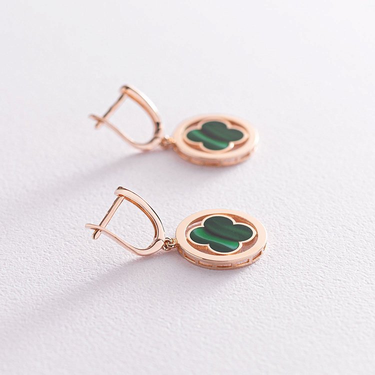 Серьги "Клевер" в красном золоте (эмаль) с07175 от ювелирного магазина Оникс - 2