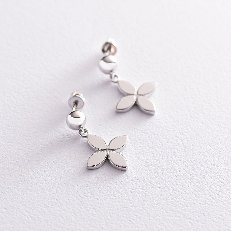 Сережки - пусети "Конюшина" в білому золоті с07070 від ювелірного магазину Онікс - 2