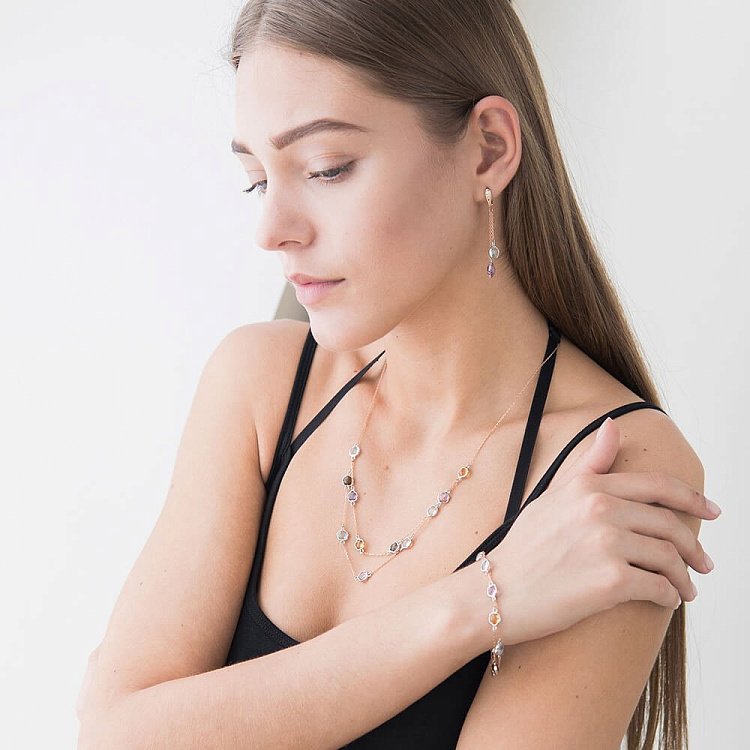 Золотое колье с натуральными камнями кол00535 от ювелирного магазина Оникс - 7