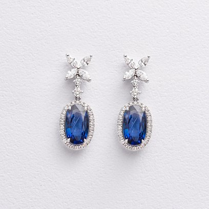 Золоті сережки - пусети з діамантами і сапфірами сб0596nl