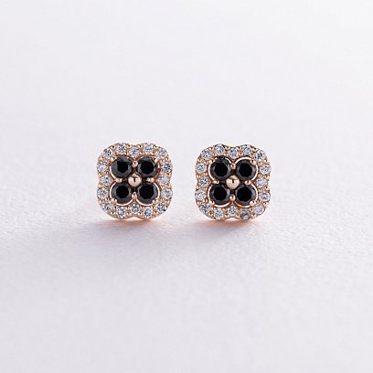 Золотые серьги - пусеты "Клевер" с бриллиантами 333843122