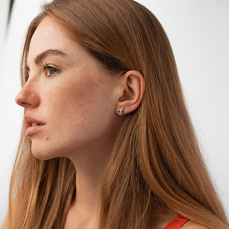 Сережки - пусети "Літак" (біле золото) с09197 від ювелірного магазину Онікс - 3