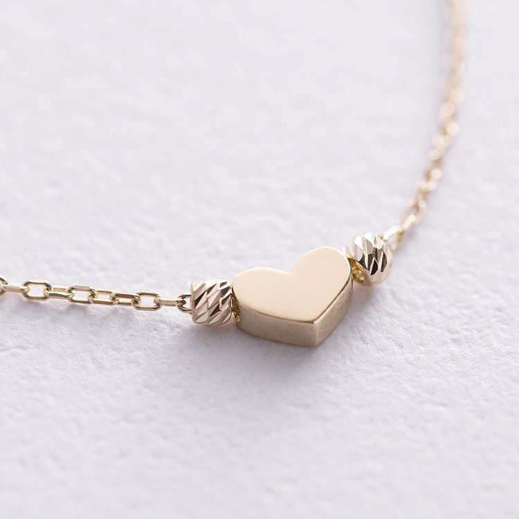 Браслет на ногу "Сердечко" в желтом золоте б05327 от ювелирного магазина Оникс - 1