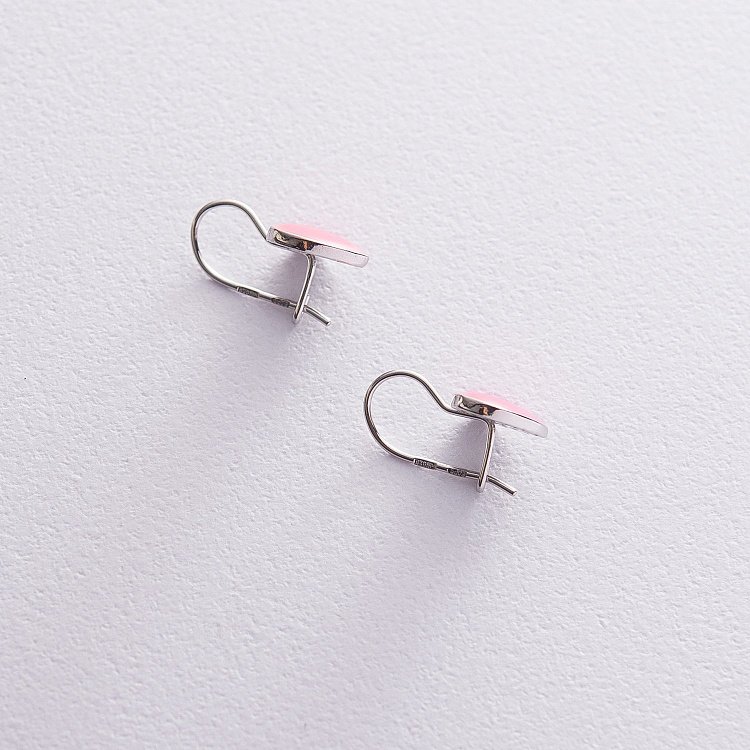 Детские серебряные серьги "Сердечки" (эмаль) 122223 от ювелирного магазина Оникс - 2