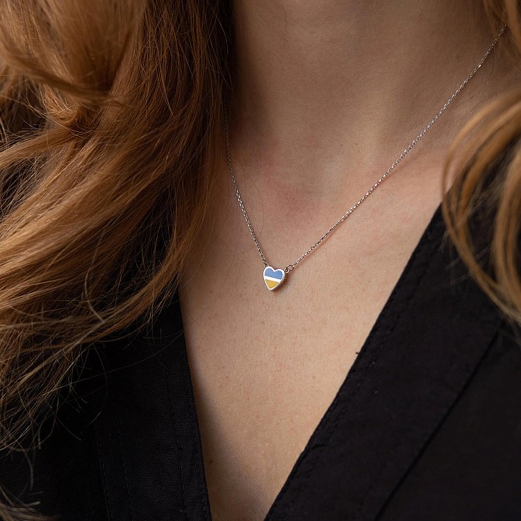 Колье "С Украиной в сердце" в серебре (голубая и желтая эмаль) 181236 от ювелирного магазина Оникс - 1